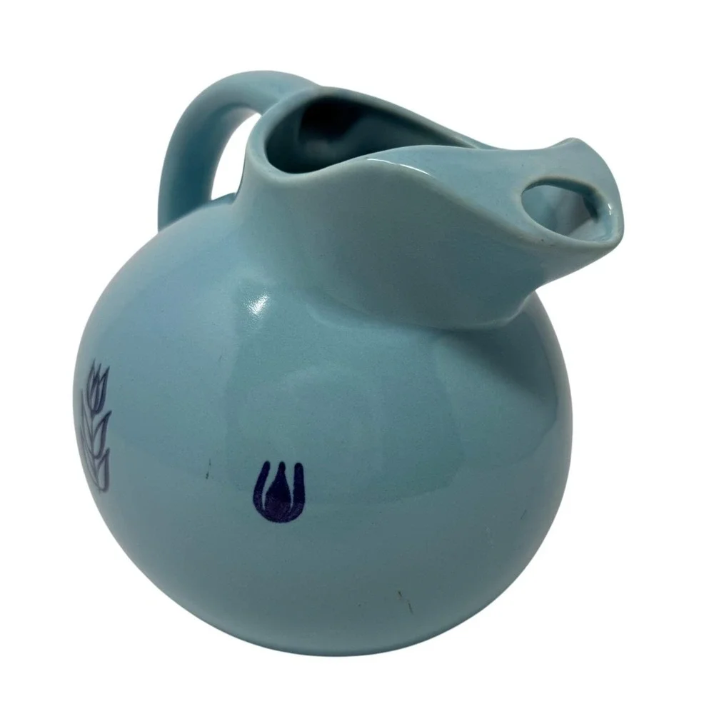 Mid Century 50s Cronin Pottery Blue Tulip Ceramic Pitcher 64 oz  Retro Kitchen